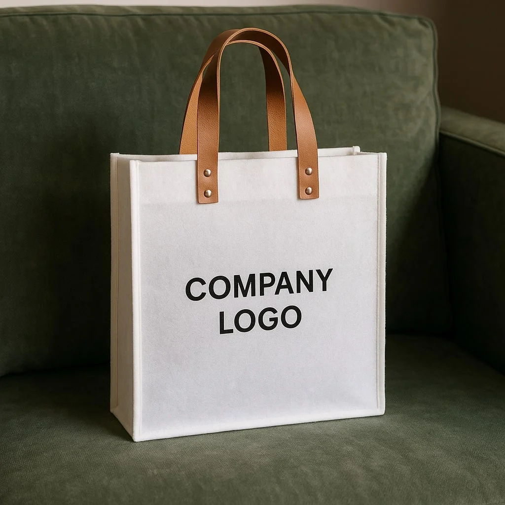 Custom White Felt Carry Bag With Logo - Image 2