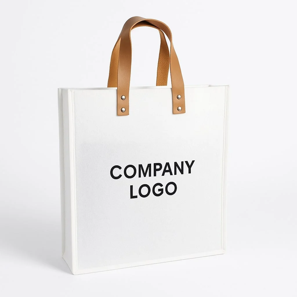 Custom White Felt Carry Bag With Logo