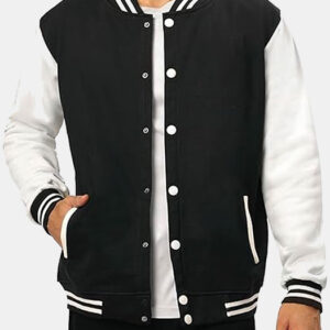 Premium Varsity Jacket – White Sleeve / Black Body (320 GSM)